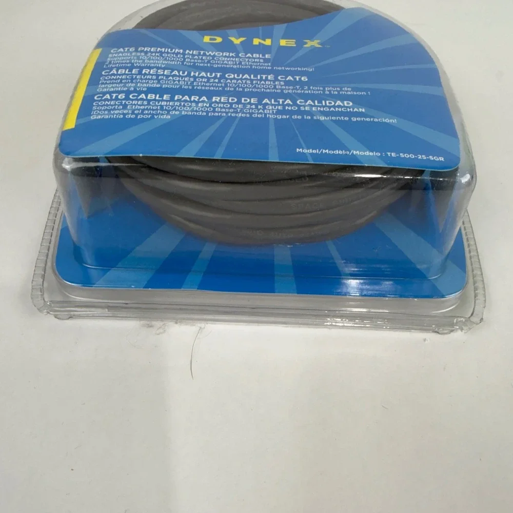 Dynex CAT6 Premium Network Cable 25ft Grey Snagless Gold Plated TE-500-25-SGR